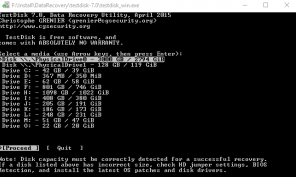 capture d'écran de testdisk