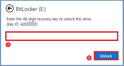 saisir la clé de récupération BitLocker