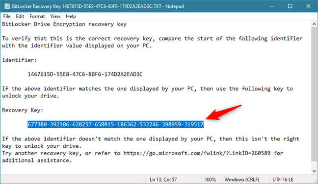 Clé de récupération BitLocker dans un fichier txt sur une clé USB