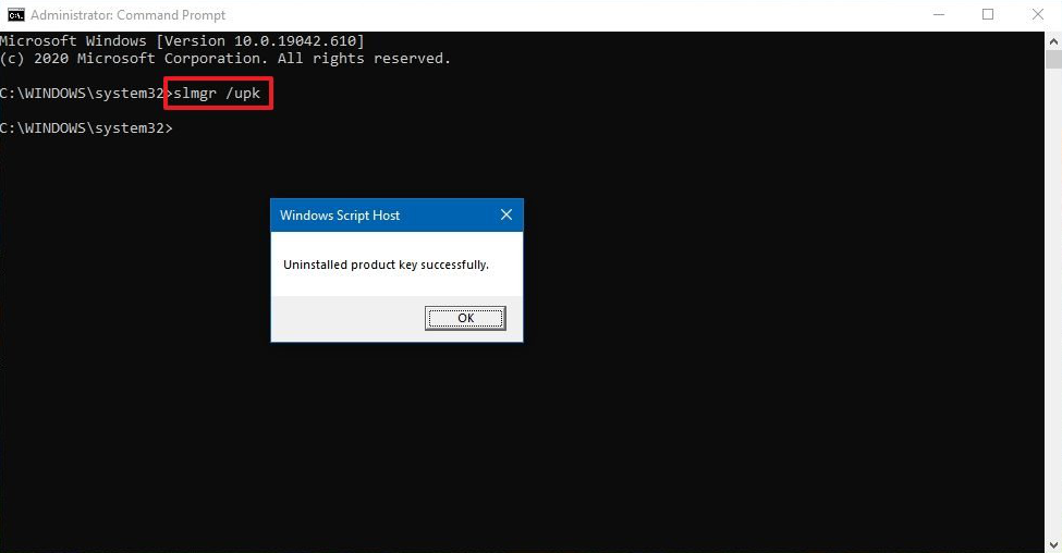 commande pour désinstaller la clé de produit Windows