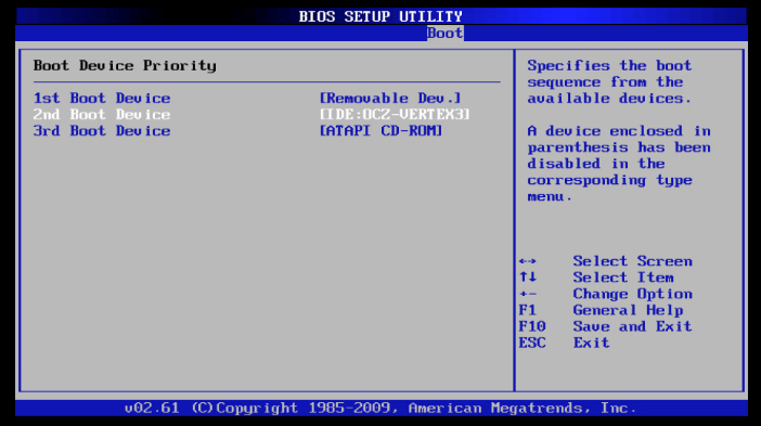 ordre de démarrage dans le BIOS