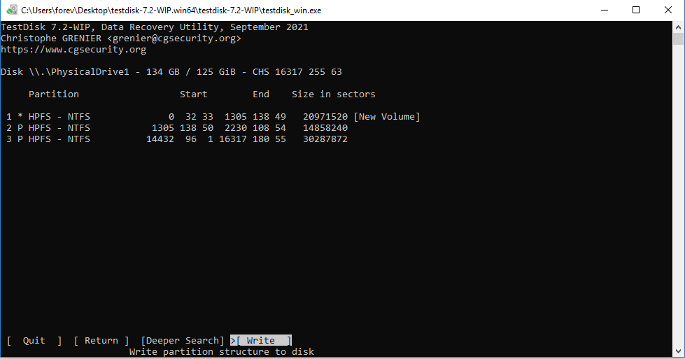 TestDisk récupérer la partition