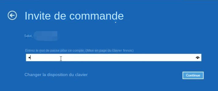 saisir le mot de passe du compte pour lancer l'invite de commande