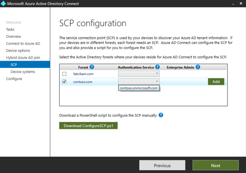 Domaine géré par la configuration SCP de Microsoft Entra Connect