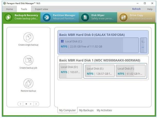 Interface de fonctionnement du logiciel Hard Disk Manager 16