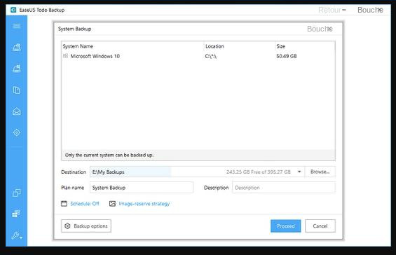 Interface de fonctionnement du logiciel EaseUS Todo Backup