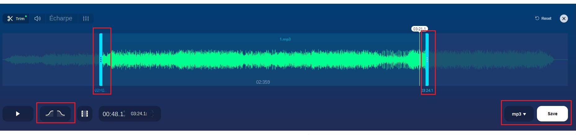 Modifier l'audio dans Online MP3 Cutter