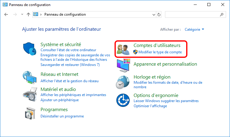 changer le type de compte windows 10