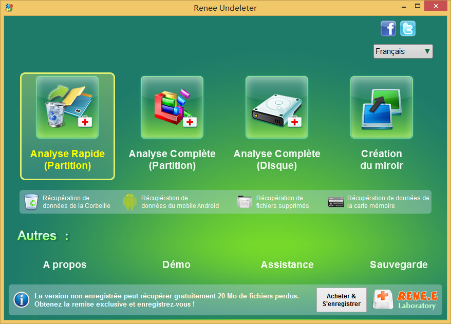 sélectionner un mode d'analyse dans Renee Undeleter