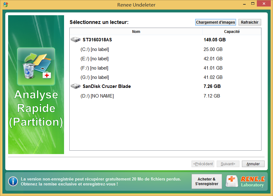 sélectionner la partition à analyser pour une analyse rapide de la partition