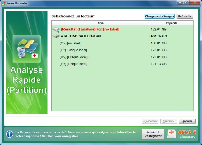 sélectionner la partition à analyser pour une analyse rapide de la partition