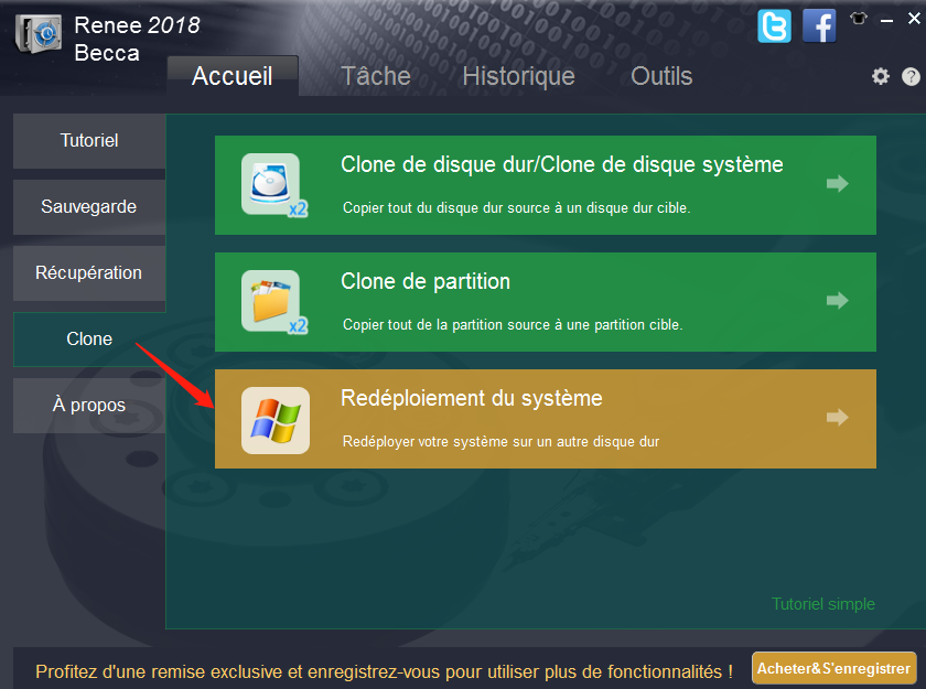 sélectionner la fonction de redéploiement du système dans le clone