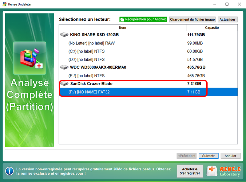 Renee Undeleter Whole Partition Scan (analyse de l'ensemble de la partition)