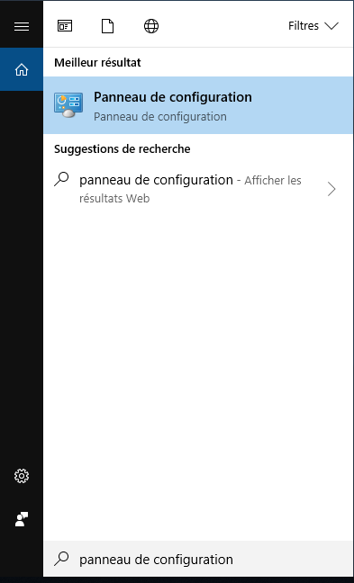 Recherche dans le panneau de configuration de Windows