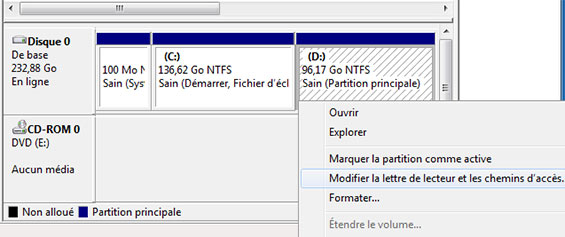 Lettre de conducteur de changement de gestion de disque