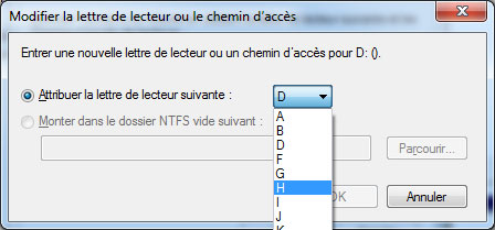 Lettre de conducteur de changement de gestion de disque