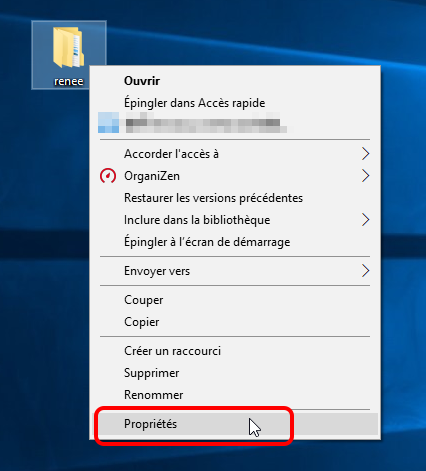 sélectionner les propriétés d'un dossier dans windows 10