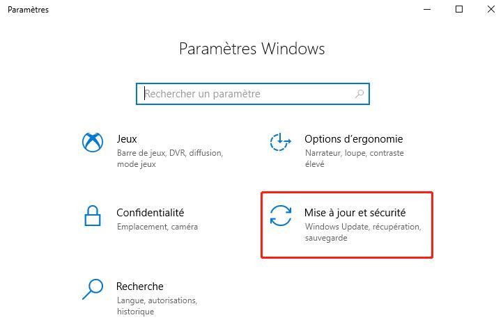 Mise a jour et sécurite sous Windows 10