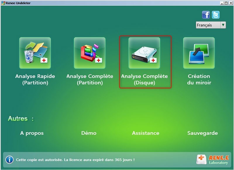 Sélectionnez Analyse complète(disque) pour analyser la partition