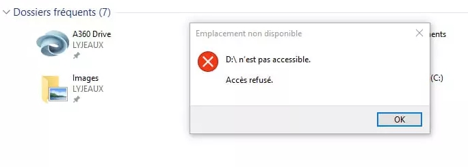 Impossible d'accéder au disque