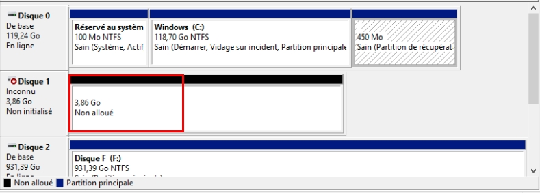 disque non alloué dans la Gestion des disques