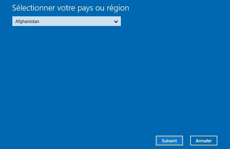 sélectionner le pays ou la région