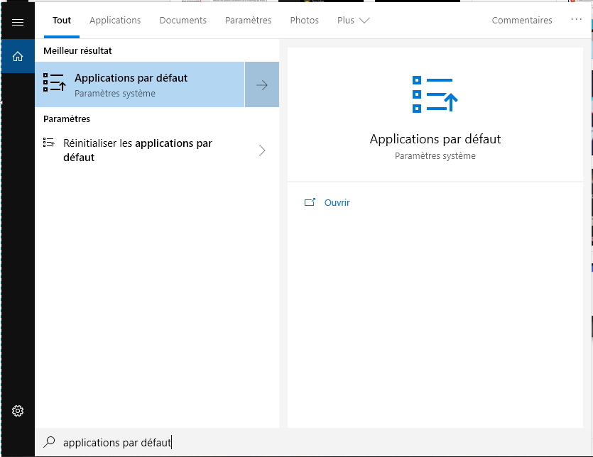 applications par défaut