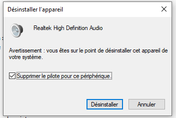 Supprimer le logiciel du pilote pour ce périphérique