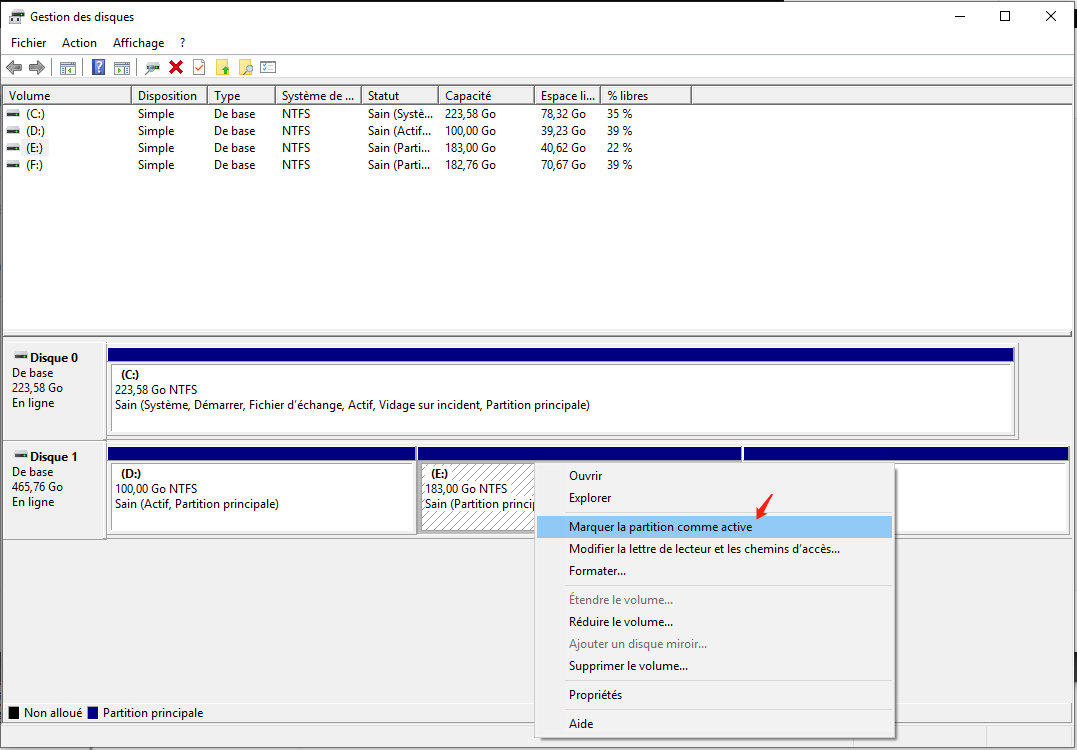 marquer la partition comme active