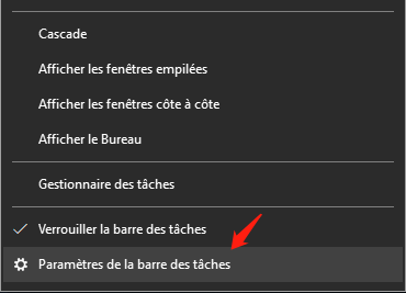 paramètres de la barre des tâches