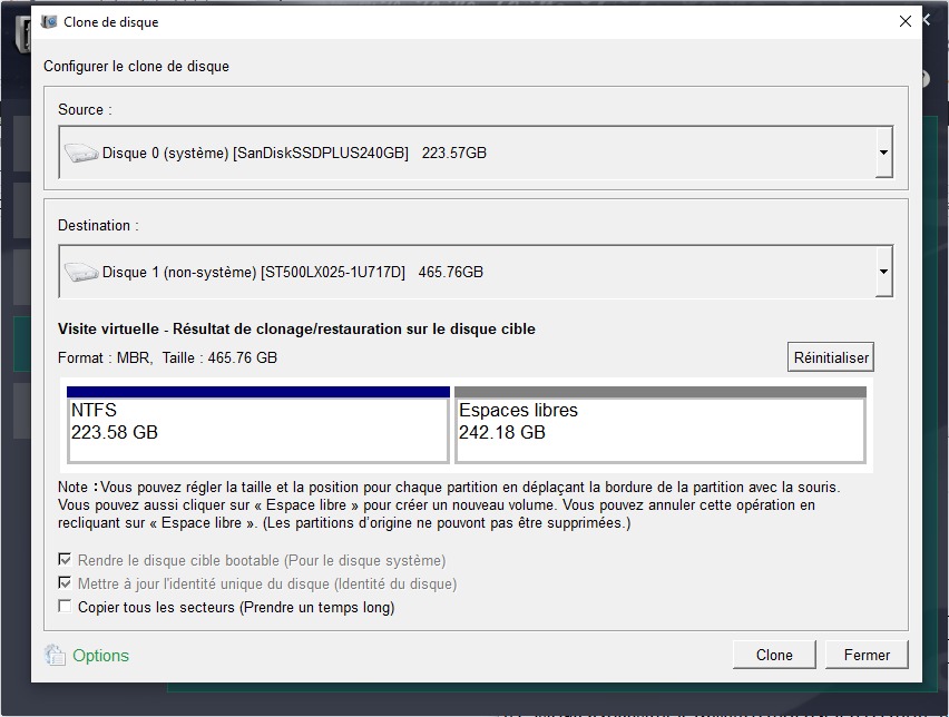 cloner le disque système