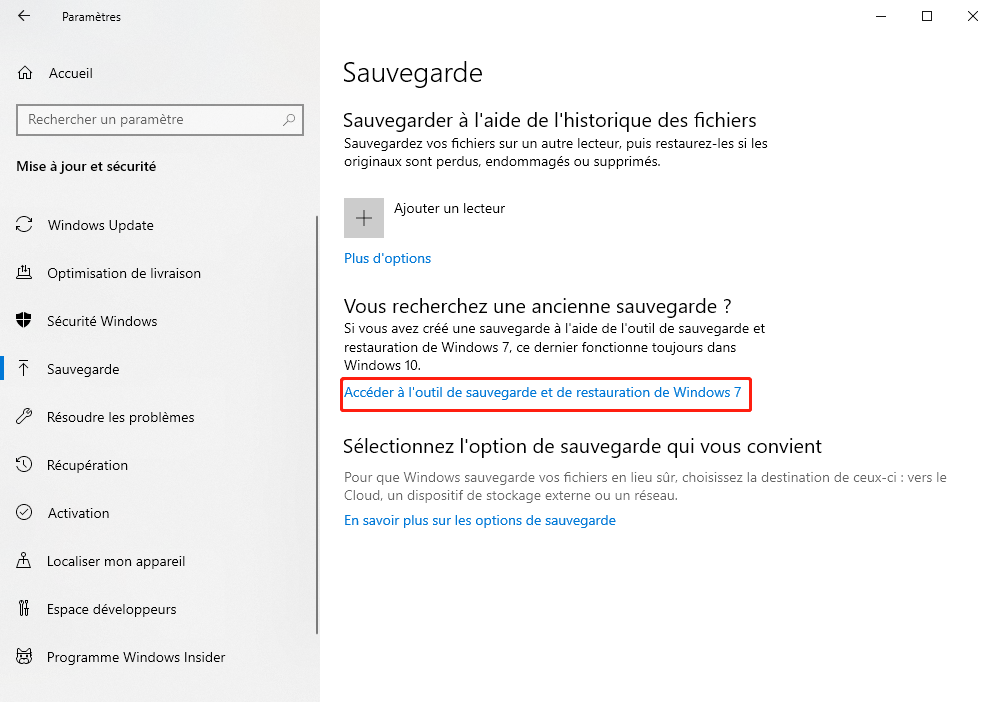 sauvegarde et restauration windows 7