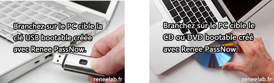 Démarrez le PC cible avec le CD/DVD USB de réinitialisation du mot de passe créé.