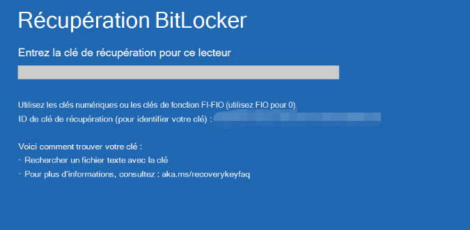 besoin d'entrer la clé de récupération BitLocker