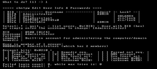 Réinitialiser le mot de passe avec Offline NT Password & Registry Editor