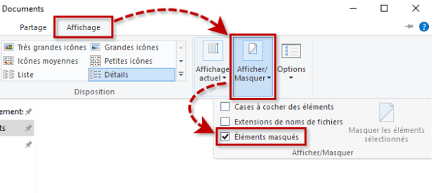 éléments cachés de l'explorateur de fichiers