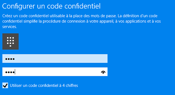 configurer le code confidentiel