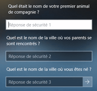 répondre à la question sécurisée de Windows pour réinitialiser le mot de passe de connexion