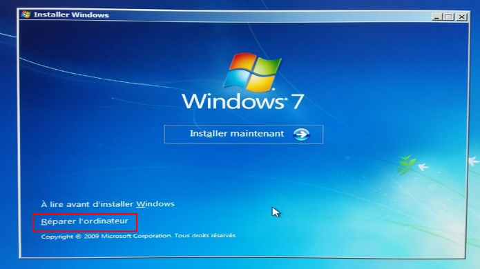 réparer l'ordinateur sous Windows 7