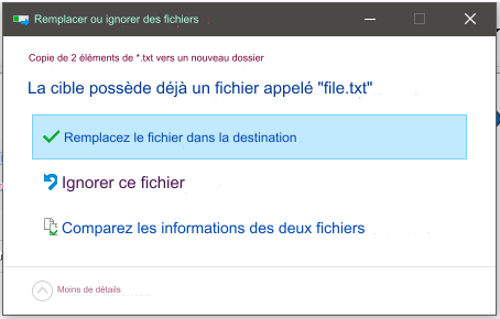 écraser un fichier invite windows