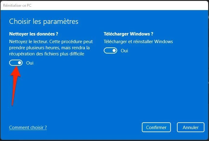 Réinitialisation de Windows, nettoyage des données