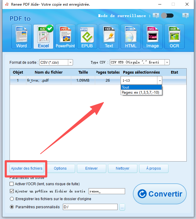 ajouter des fichiers à Renee PDF Aide et sélectionner des pages