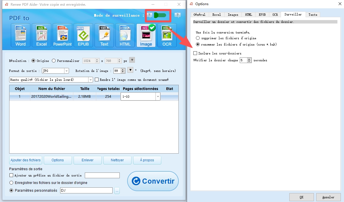 mode surveillance renee pdf pour convertir fichier pdf automatiquement