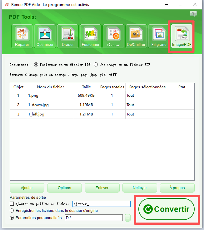 combiner images en un pdf avec renee pdf aide