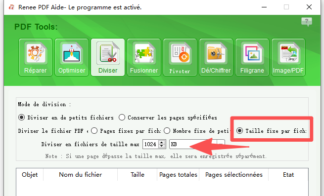scinder un fichier PDF par taille fixe